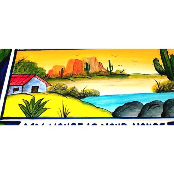 18 X 10 Mexican Talavera Wall Art Pottery Welcome Sign My House Is Your House - Picture 6 of 9